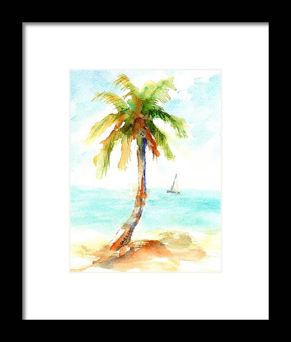 Palm Tree Framed Print featuring the painting Dreamy Tropical Beach Palm by Carlin Blahnik CarlinArtWatercolor