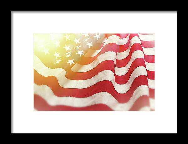 American Flag Framed Print featuring the photograph Dreamy USA flag 1 by Les Cunliffe