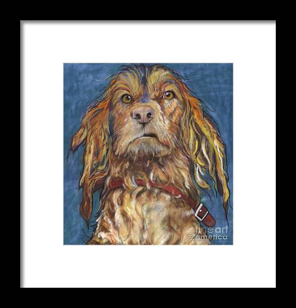 Golden Retriever Painting Framed Print featuring the pastel Drenched by Pat Saunders-White