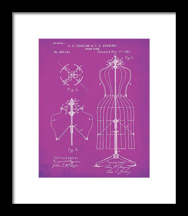 Tailor Framed Print featuring the digital art Dress Form Patent 1891 Pink by Bill Cannon