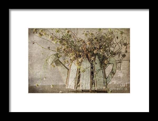 Dried Flowers Framed Print featuring the photograph Dried Flowers in Watering Can by Tamara Becker