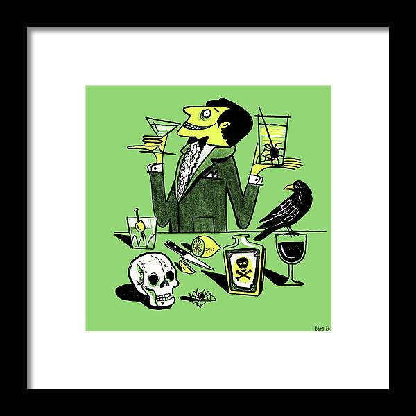 Halloween Framed Print featuring the painting Drinks With The Mad Scientist Next Door by Little Bunny Sunshine