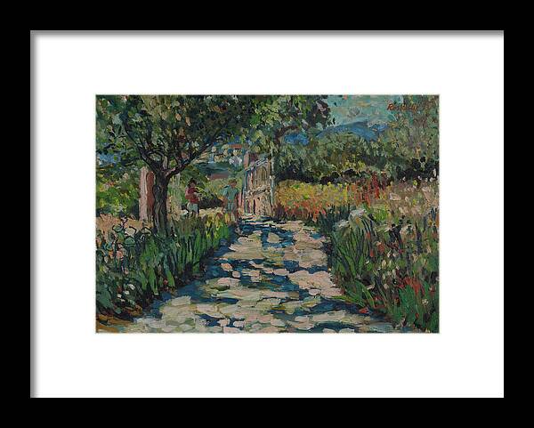 Painting Framed Print featuring the painting Driveway to Neil Youngs villa on Skopelos by Peregrine Roskilly