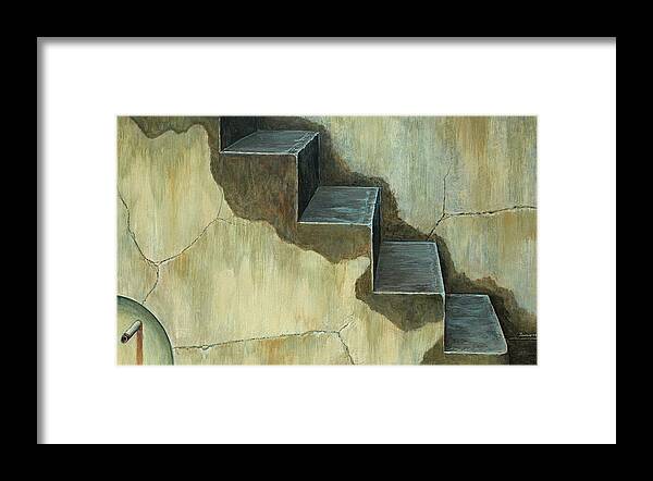 Drizzle Rain Steps Port Townsend Washington Concrete Fort Worden Framed Print featuring the painting Drizzle by Laurie Stewart
