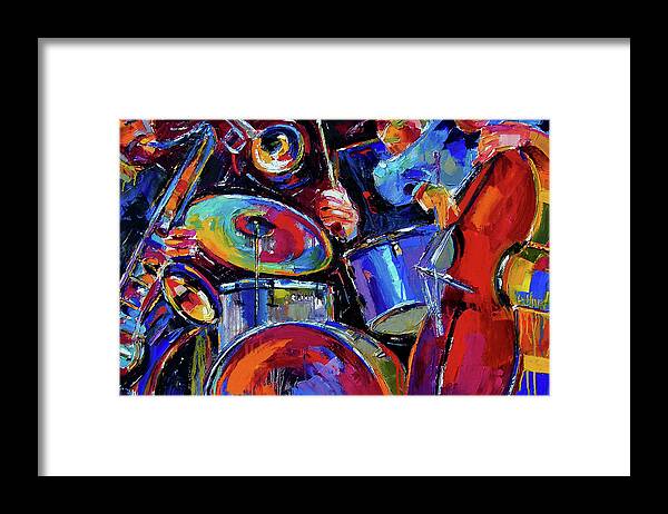 Jazz Framed Print featuring the painting Drums And Friends by Debra Hurd