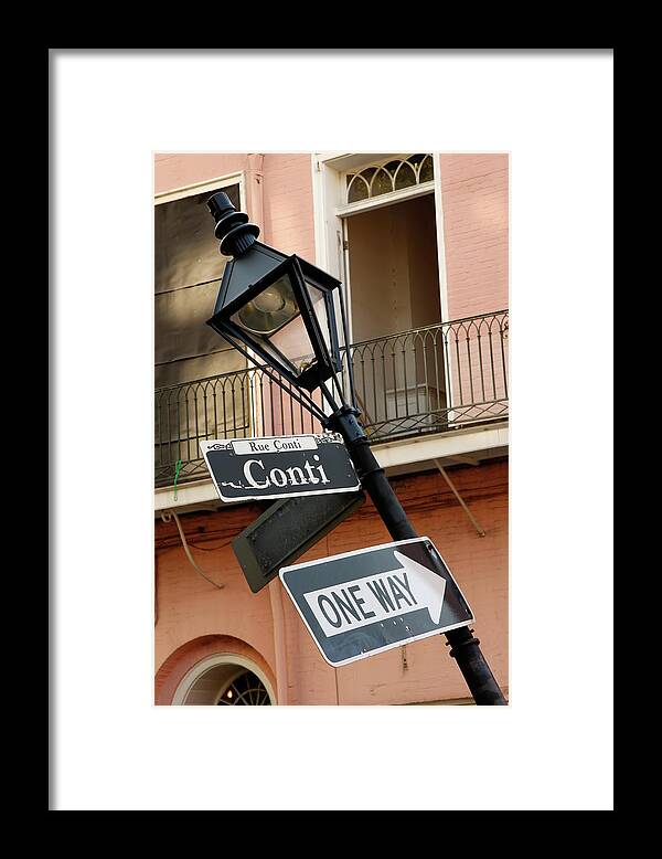 New Orleans Framed Print featuring the photograph Drunk Street Sign French Quarter by KG Thienemann