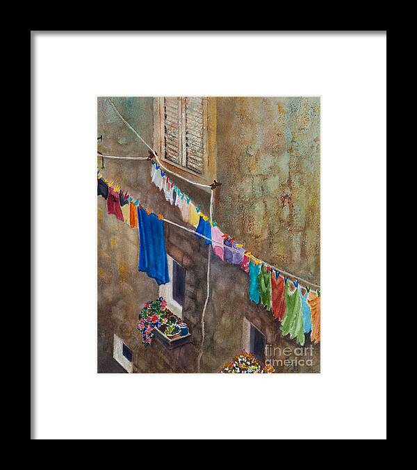 Laundry Framed Print featuring the painting Drying Time by Karen Fleschler