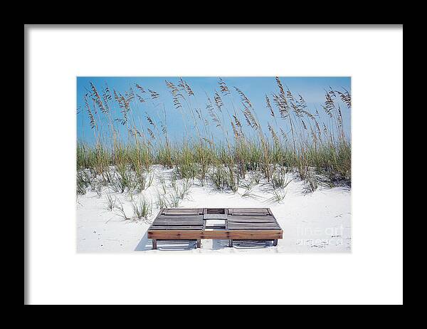 Destin Framed Print featuring the photograph Dual Wooden Tanning Beds on White Sand Dune Destin Florida by Shawn O'Brien