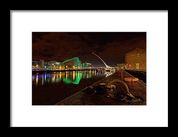 Dublin Framed Print featuring the photograph Dublin's Samuel Beckett Bridge at night by Craig Fildes
