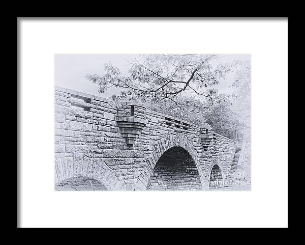 Acadia National Park Framed Print featuring the photograph Duck Brook Bridge in Black and White by Anita Pollak