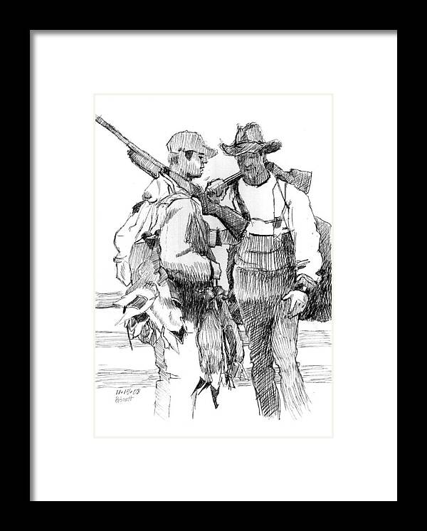 Duck Framed Print featuring the drawing Duck Hunters by Robert Bissett