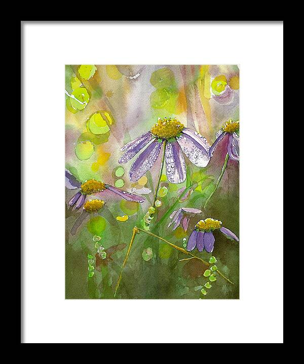 Watercolor Framed Print featuring the painting Due today z - Dew to Daisy by Lynn Babineau
