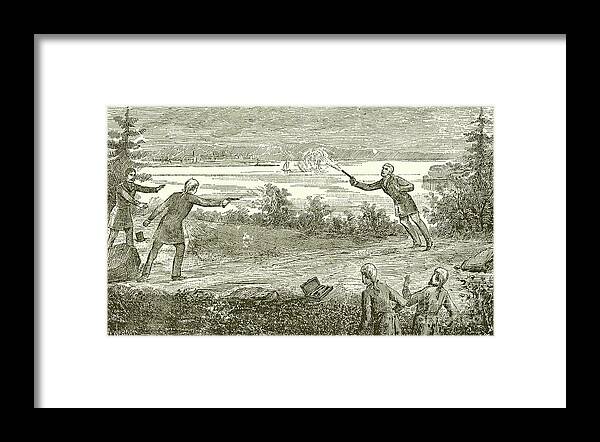 Duel Framed Print featuring the drawing Duel between Alexander Hamilton and Aaron Burr by American School