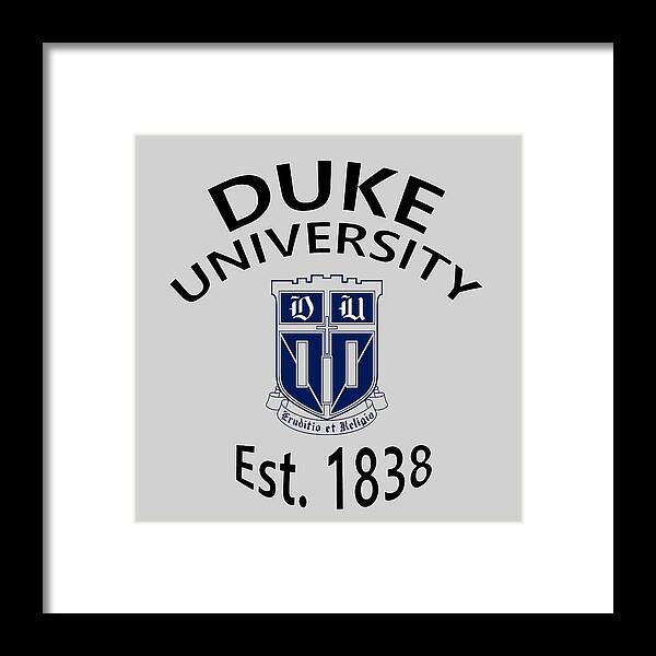 Duke University Framed Print featuring the digital art Duke University Est 1838 by Movie Poster Prints