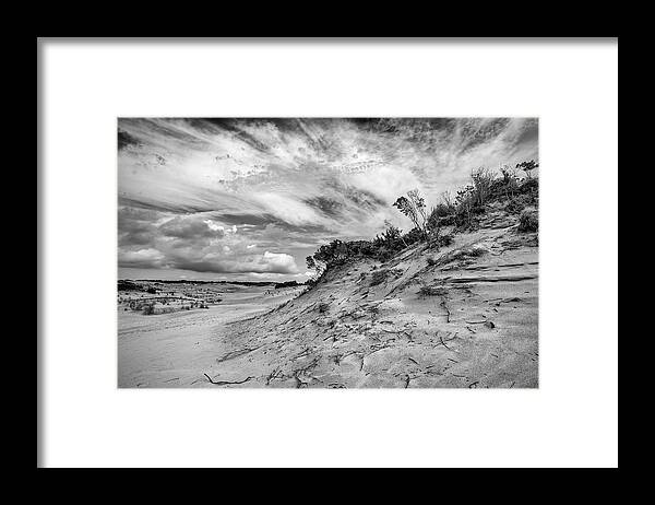 Monochrome Framed Print featuring the photograph Dune Sky by Alan Raasch