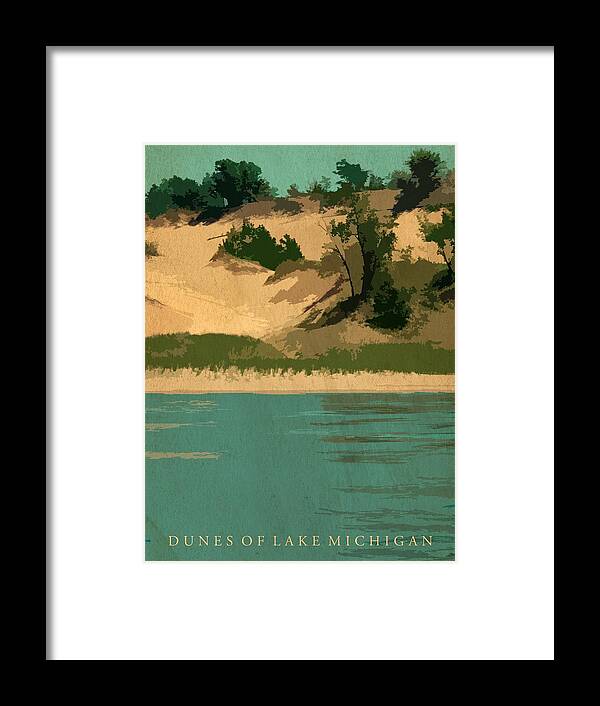 Shore Framed Print featuring the digital art Dunes of Lake Michigan Antiqued by Michelle Calkins