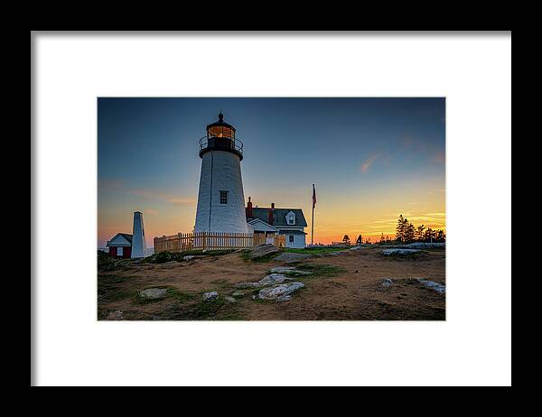 Pemaquid Point Lighthouse Framed Print featuring the photograph Dusk at Pemaquid Point by Rick Berk