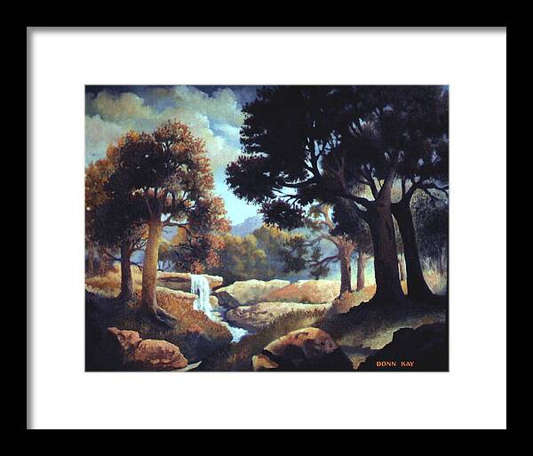 Waterfalls Mountains Southwest Texas Landscape Painting Framed Print featuring the painting Early Morning at Hidden Rock by Donn Kay