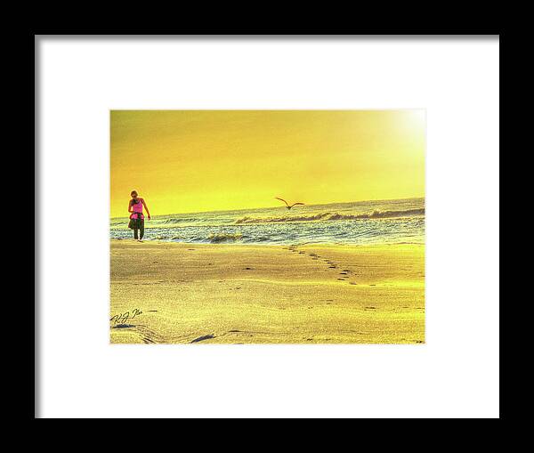 Beach Framed Print featuring the digital art Early morning beach walk by Kathleen Illes
