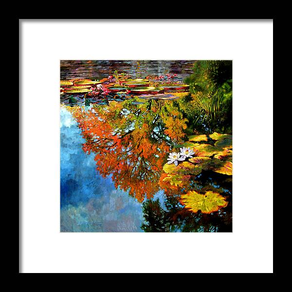 Landscape Framed Print featuring the painting Early Morning Fall Colors by John Lautermilch