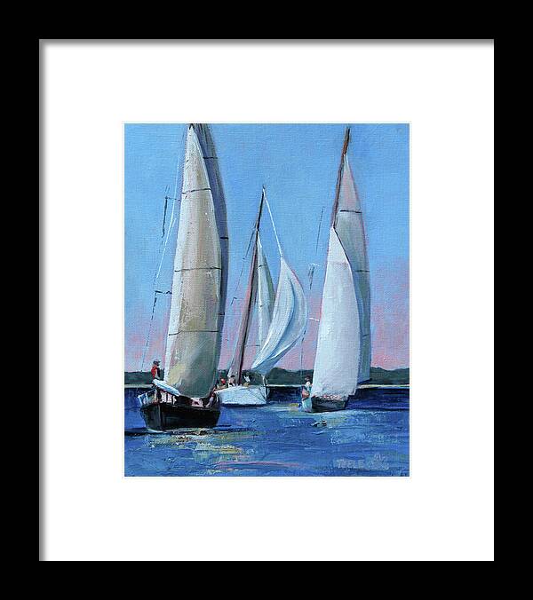 Sailboat Framed Print featuring the painting Early Sunset Trio by Trina Teele