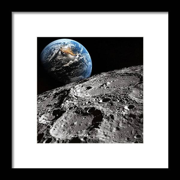 Earth Framed Print featuring the painting Earth viewed from the Edge of the Moon by Celestial Images