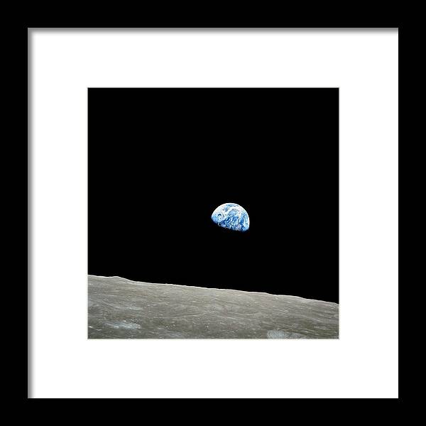 Earth Framed Print featuring the photograph Earthrise Over Moon, Apollo 8 by Nasa