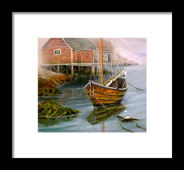 Seascape Framed Print featuring the painting East Coast Sailing Dory by Wayne Enslow