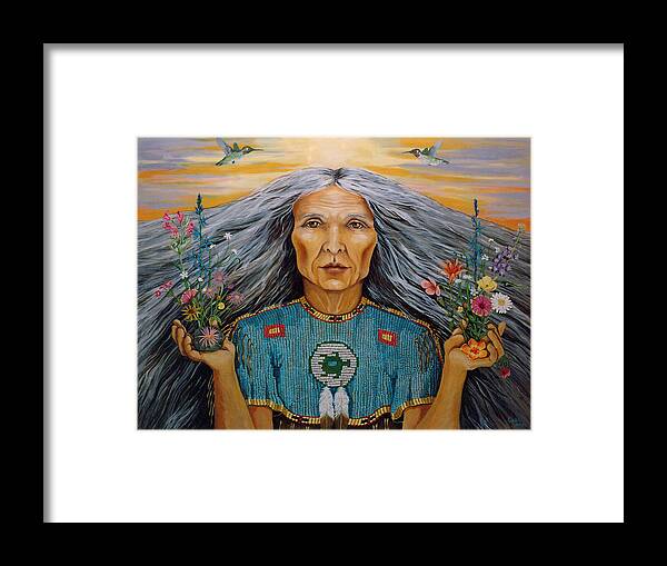 Native American Painting Framed Print featuring the painting East by Linda Apple