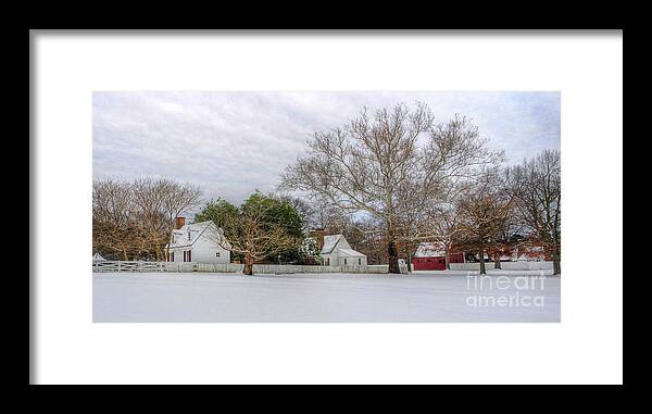 Colonial Framed Print featuring the photograph East Nichols Street Colonial Williamsburg Panorama by Karen Jorstad