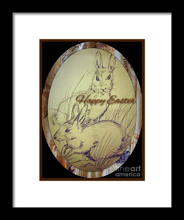 Easter Framed Print featuring the mixed media Easter Bunny Greeting 5 by Joan-Violet Stretch