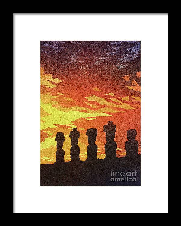 Ahu Framed Print featuring the painting Easter Island Sunset by Ryan Fox