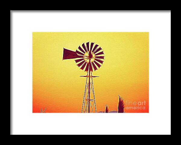 Eclipse Windmill Framed Print featuring the photograph Eclipse Windmill into the Sunset, Irrigation, mechanical power by Wernher Krutein