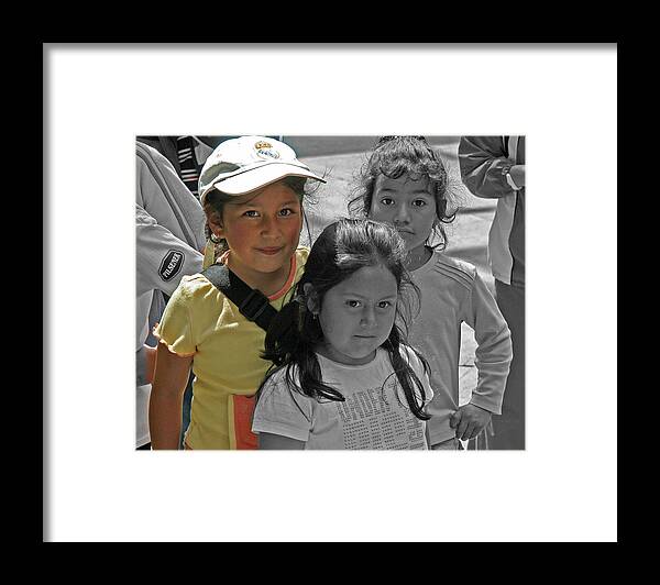 People Framed Print featuring the photograph Ecuador Girls by Larry Linton