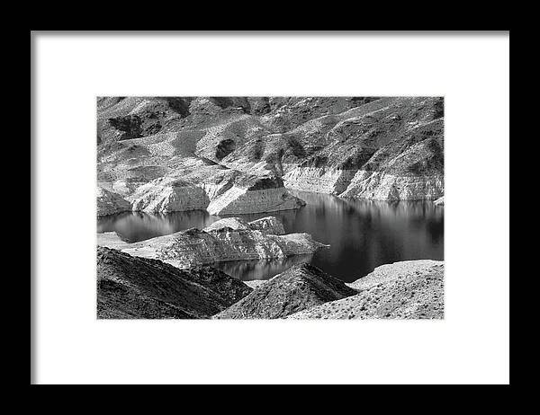 Edge Of Lake Mead Bw Framed Print featuring the photograph Edge of Lake Mead BW by Bonnie Follett