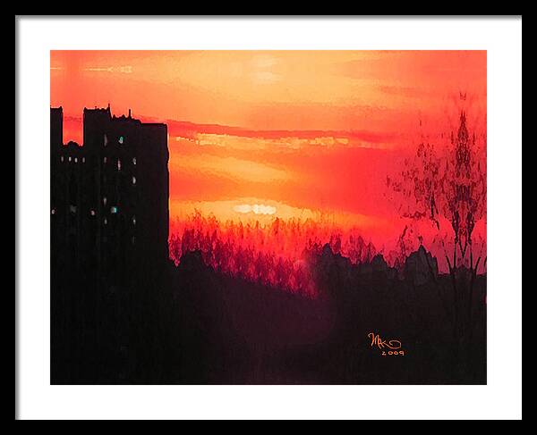 Sunset Framed Print featuring the mixed media Edge of Town by Michael A Klein