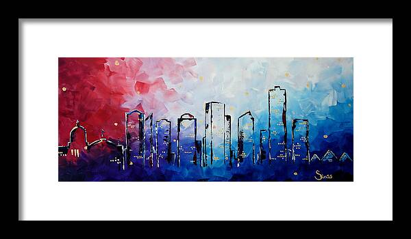 Edmonton City Skyline Framed Print featuring the painting Edmonton City Skyline by Shiela Gosselin