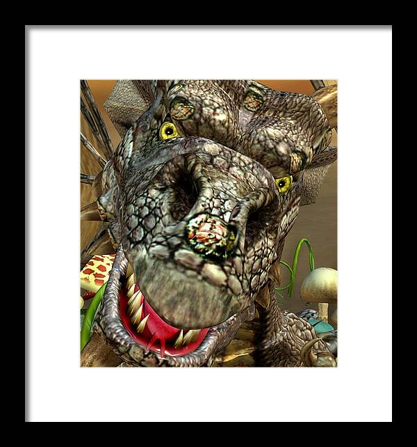 Dragon Framed Print featuring the digital art 'Edwin' Dragon - Shows His Cute Side ....... by John Quigley