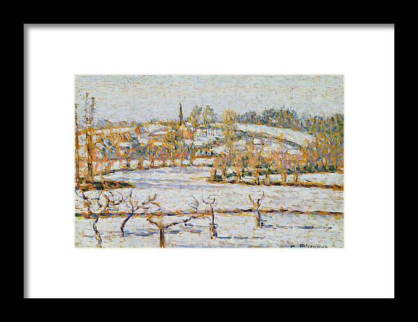Effect Framed Print featuring the painting Effect of Snow at Eragny by Camille Pissarro
