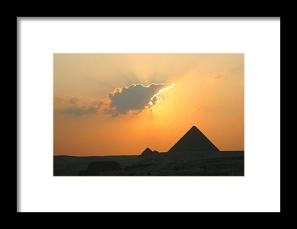 Pyramid Framed Print featuring the photograph Egpytian Sunset Behind Cloud by Donna Corless