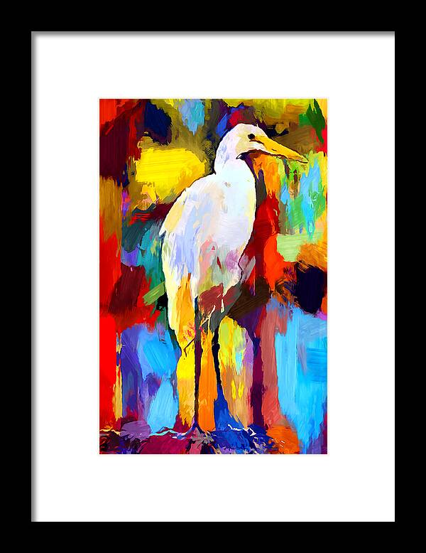 White Framed Print featuring the painting Egret by Chris Butler