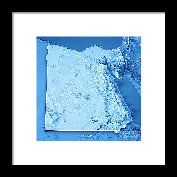 Egypt Framed Print featuring the digital art Egypt 3D Render Topographic Map Blue Border by Frank Ramspott