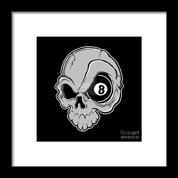 Eight Ball Framed Print featuring the painting Eight Ball Skull by Herb Strobino