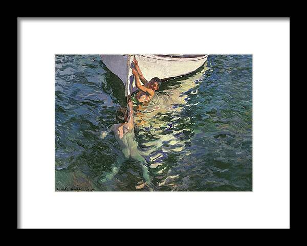 Joaquin Sorolla Framed Print featuring the painting El Bote Blanco by Joaquin Sorolla