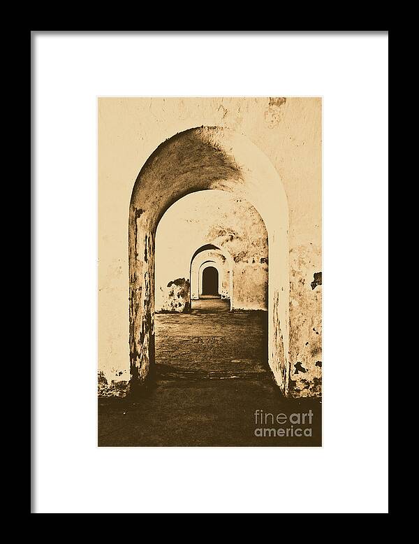 Puerto Rico Framed Print featuring the photograph El Morro Fort Barracks Arched Doorways Vertical San Juan Puerto Rico Prints Rustic by Shawn O'Brien