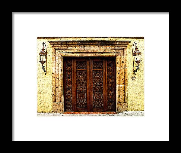 Tlaquepaque Framed Print featuring the photograph Elaborate Puerta by Mexicolors Art Photography