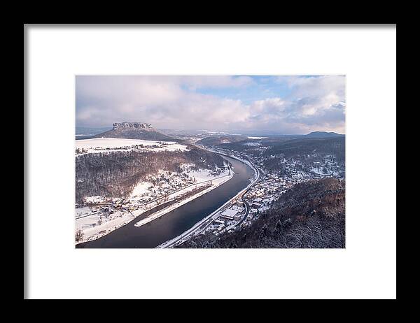 Saxony Framed Print featuring the photograph Elbe Valley with Mountain Pfaffenstein by Jenny Rainbow