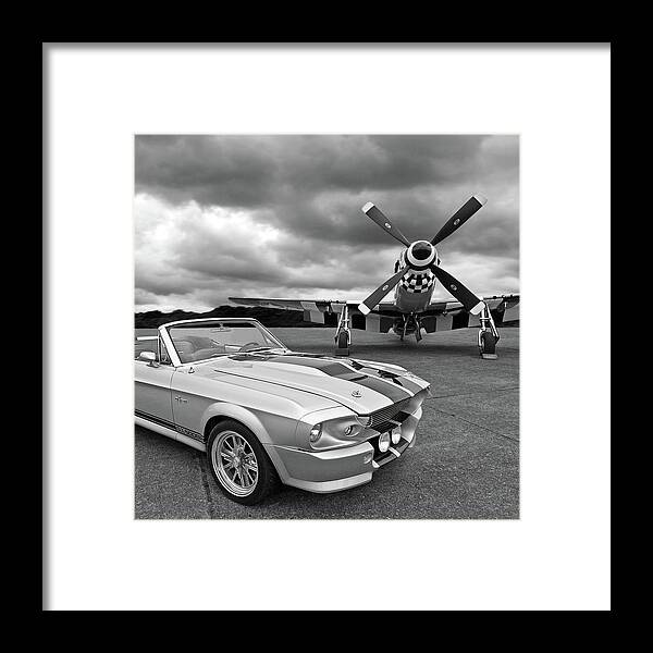 Old Ford Mustang Framed Print featuring the photograph Eleanor Mustang with P51 Black and White by Gill Billington