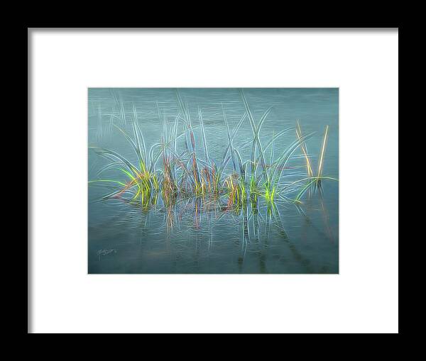 Swamp Grass Framed Print featuring the mixed media Electric Grass by Rosalie Scanlon