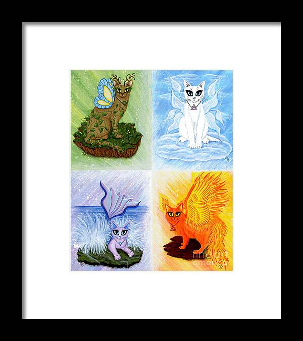Elements Framed Print featuring the painting Elemental Cats by Carrie Hawks